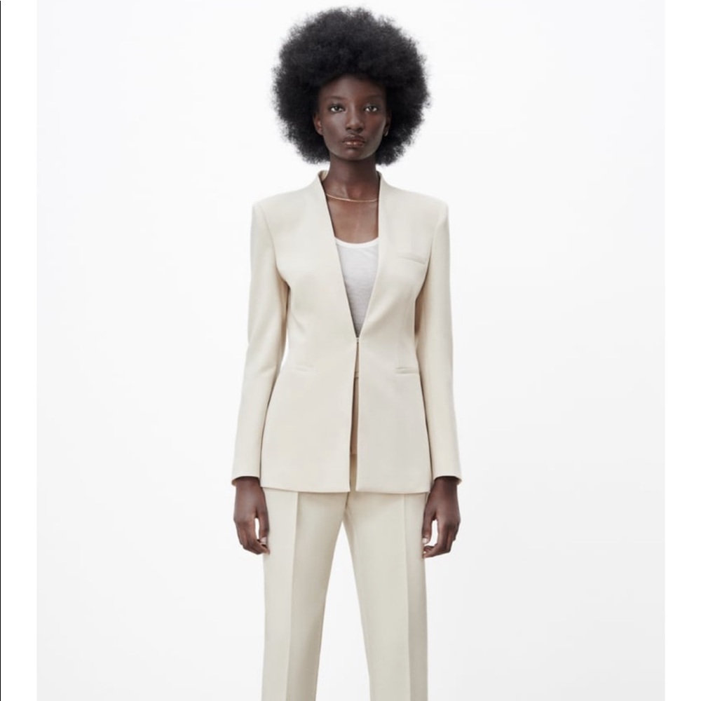 Zara inverted lapel long blazer Kate Middleton ecru